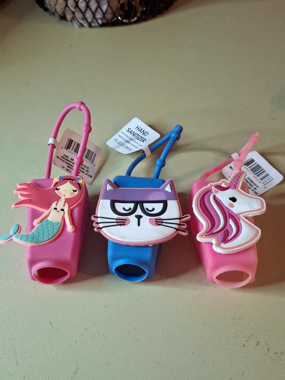 Silicone Hand Sanitizer Holder Pink Mermaid, Blue Cat, Pink Unicorn Choice